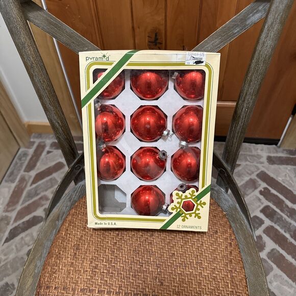 11 Vintage Pyramid Christmas Tree Red Glass Ball Ornaments - Picture 1 of 10